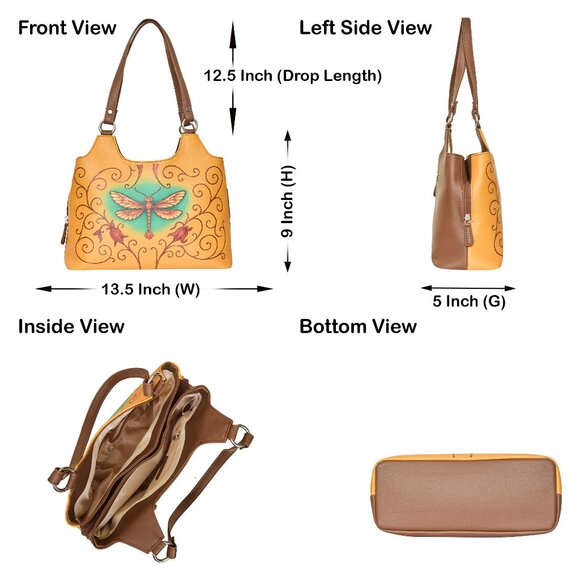 Genuine Leather Printed Shoulder Tote Bag for Women–Top Handle Handbag Daily Use - Picture 3 of 9